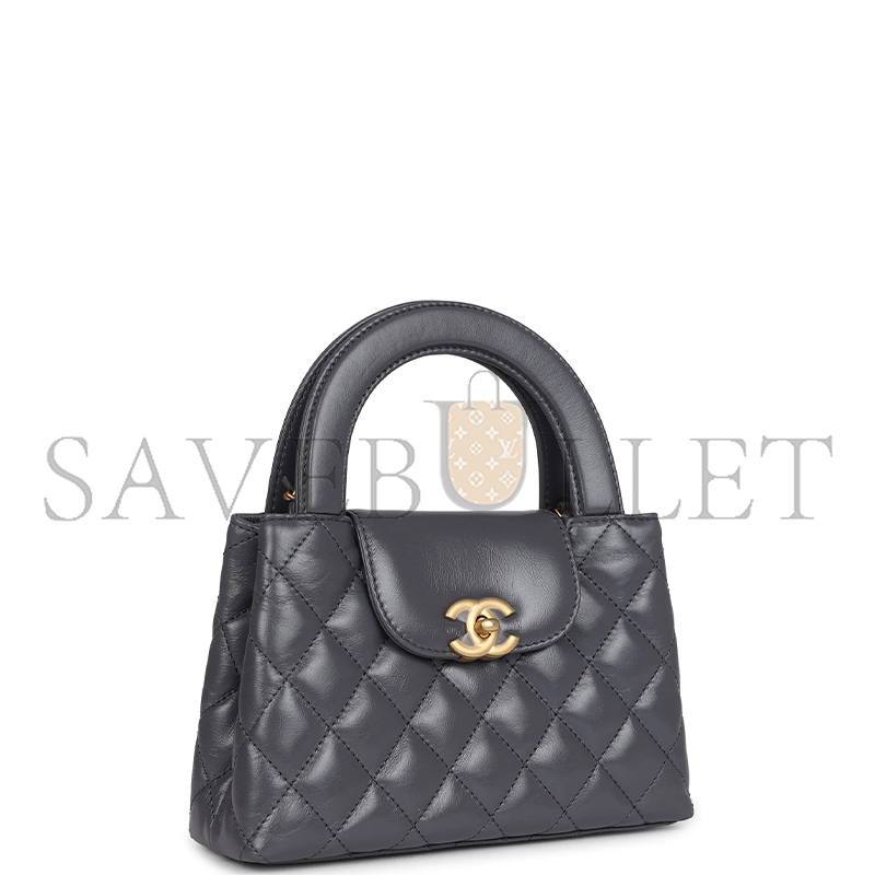 CHANEL MASTER GREY QUILTED AGED CALFSKIN MINI KELLY BRUSHED GOLD HARDWARE AS4416 (19*13*7cm)